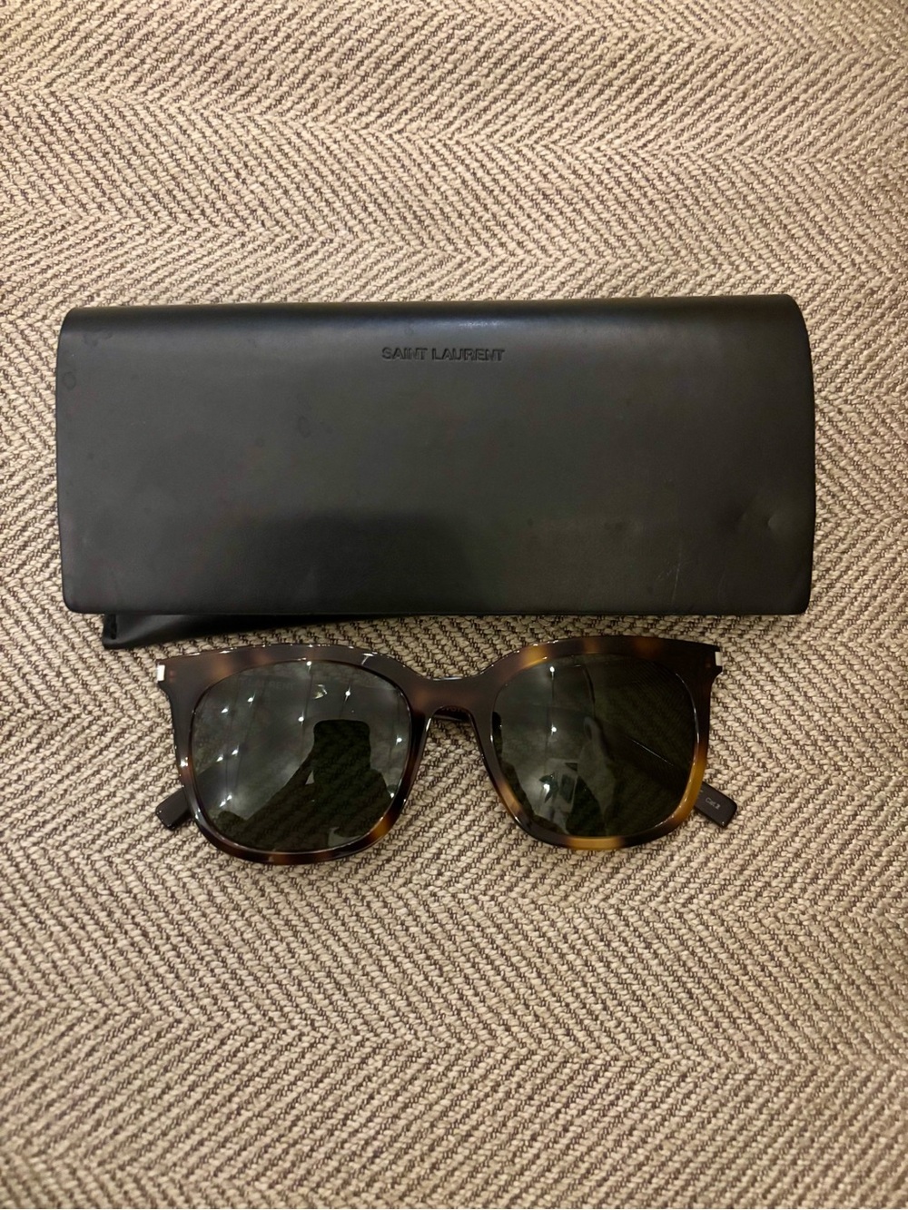 Authentic Saint Laurent Tortoiseshell Sunglasses with Leather Black Case